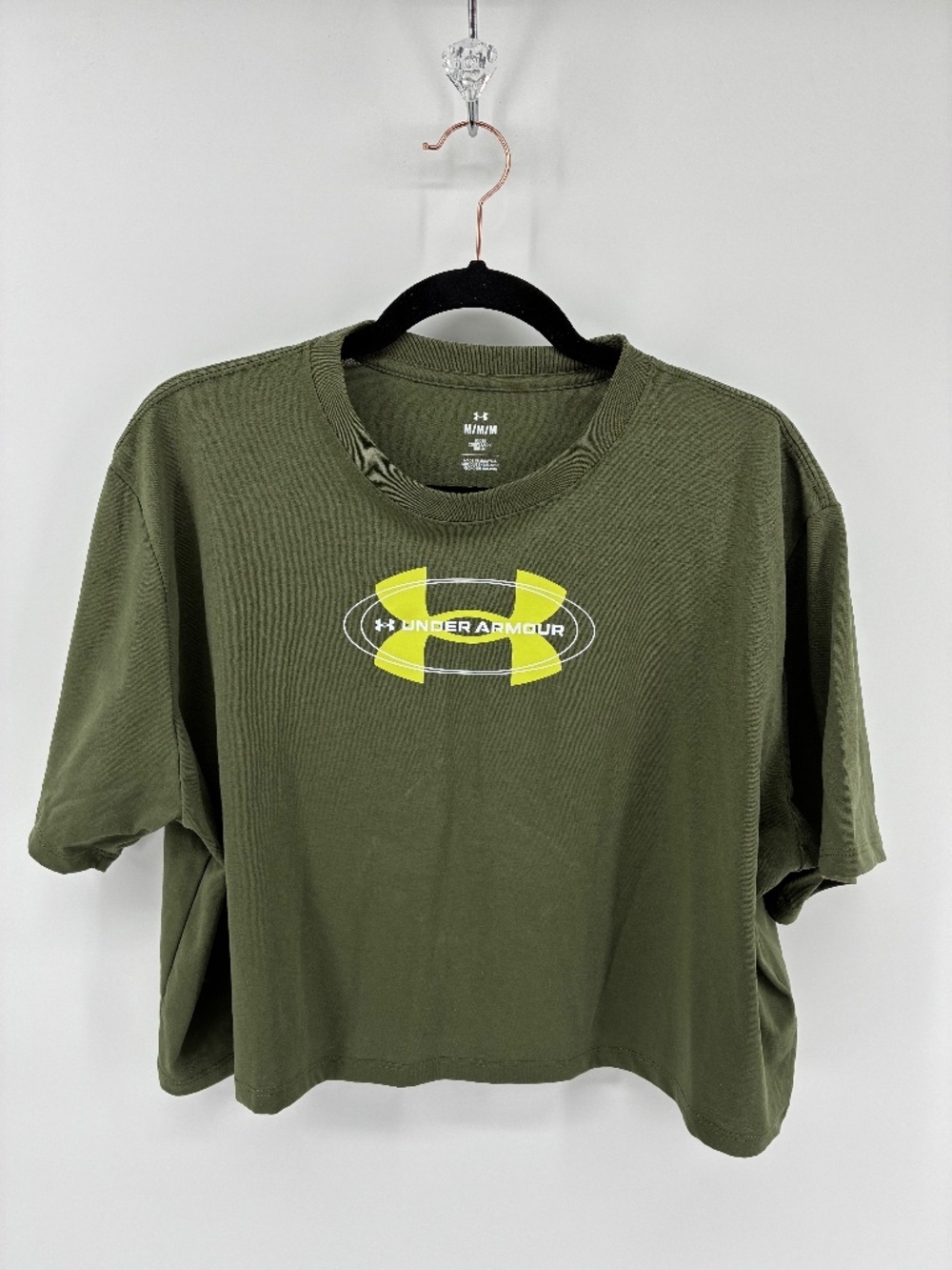 Under Armour Dark Green Loose Cropped Tee with Yellow Logo